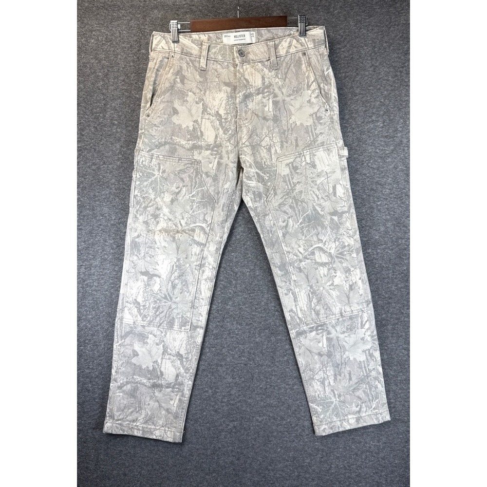 Hollister Loose Carpenter Pants Men 30 Grey Camo Utility Preppy Hipster Military